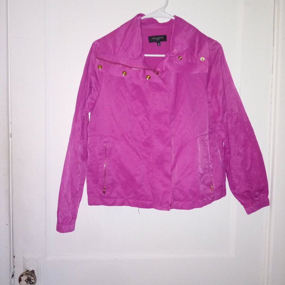 Talbot's hot pink gold button zip up jacket- sized M